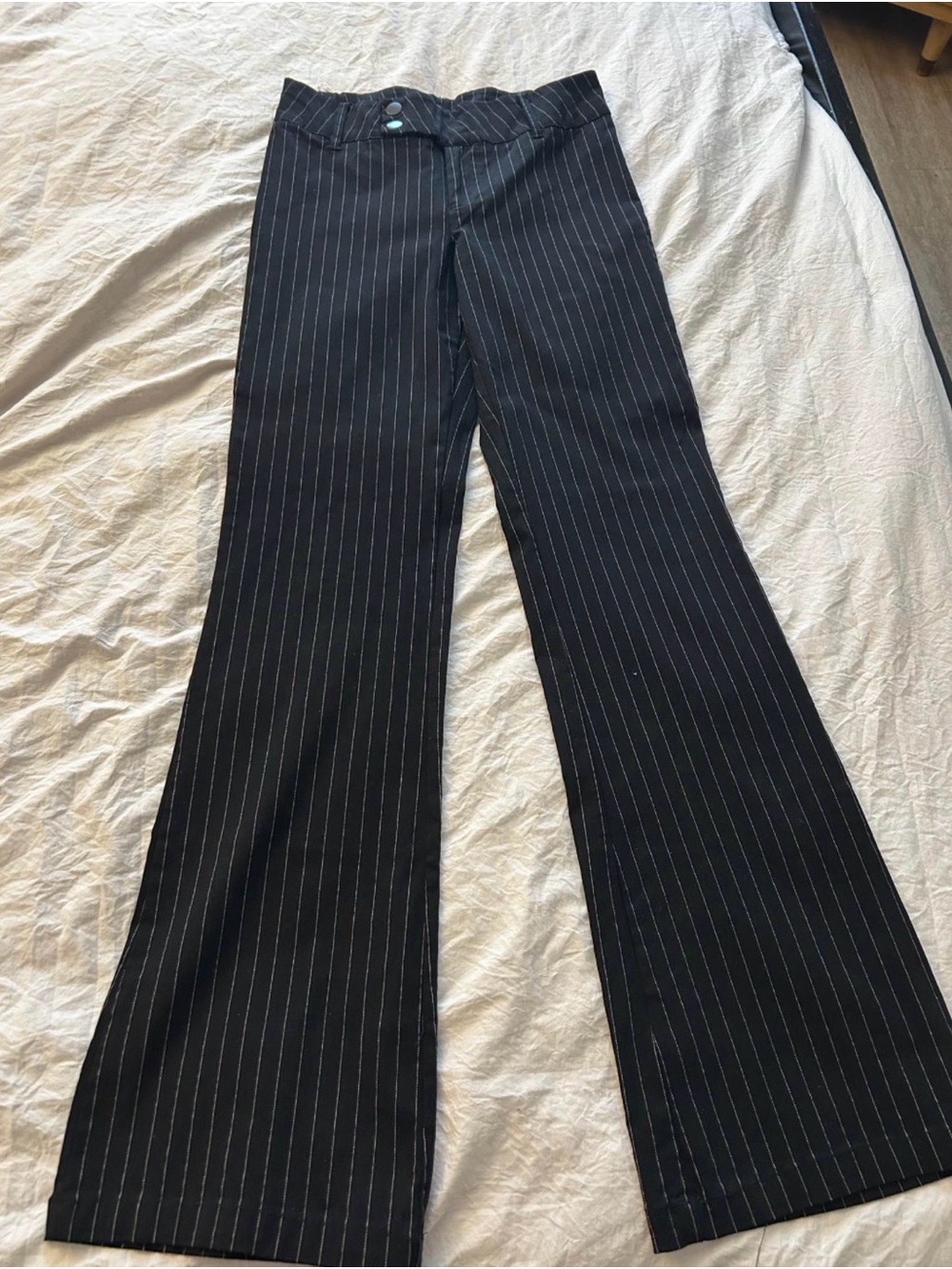 Forever 21 Black Pinstripe Pants with White Pinstripes